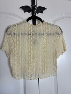 Cottagecore Sheer Cream Short-Sleeve Lace Crop Topl size M